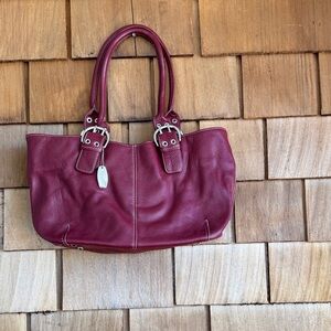 Tignanello Burgundy Leather Shoulder Tote with Silver Hardware